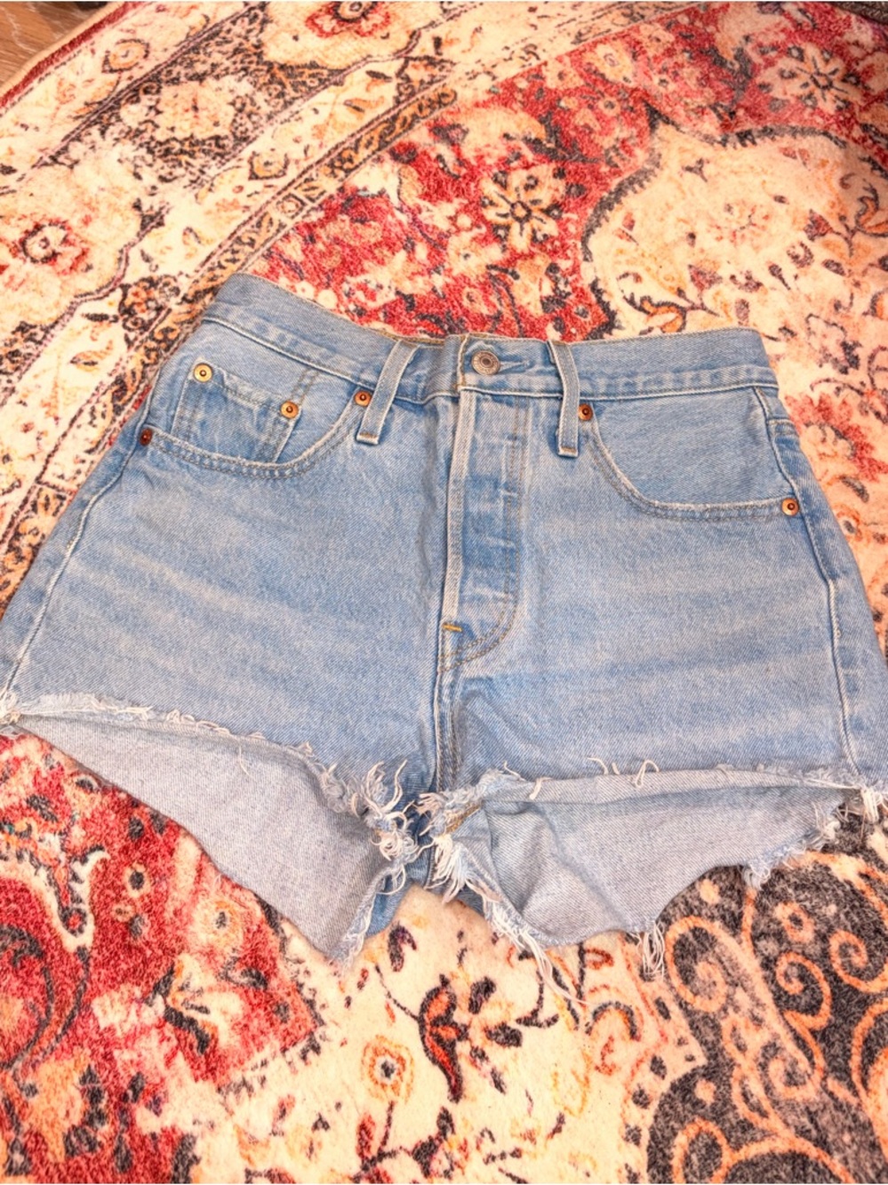 Levi's 501 Light Blue Distressed Jean Shorts